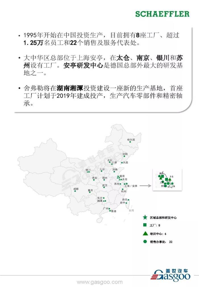 全球汽车行业发动机、变速箱和底盘知名生产商舍弗勒在华8家生产工厂布局