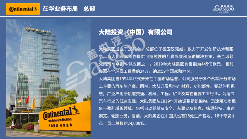 大陆集团2020在华生产研发布局  | 盖世整理