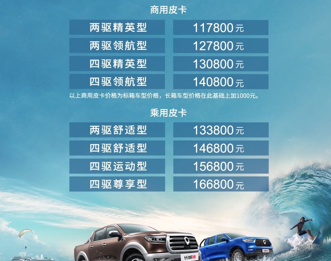 长城炮乘/商用皮卡柴油8AT正式上市 11.78万起售