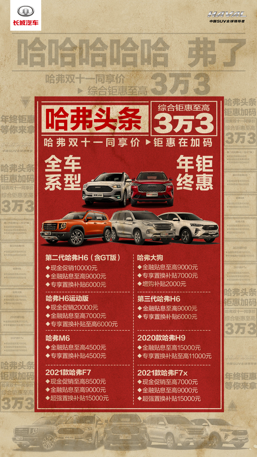 至高优惠3.3万元 哈弗发布新一轮销售政策